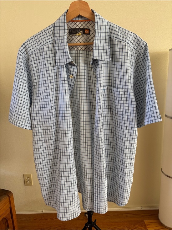 Quiksilver Other - Quicksilver Men's Light Blue & White Check Short-Sleeve Button-Down Shirt